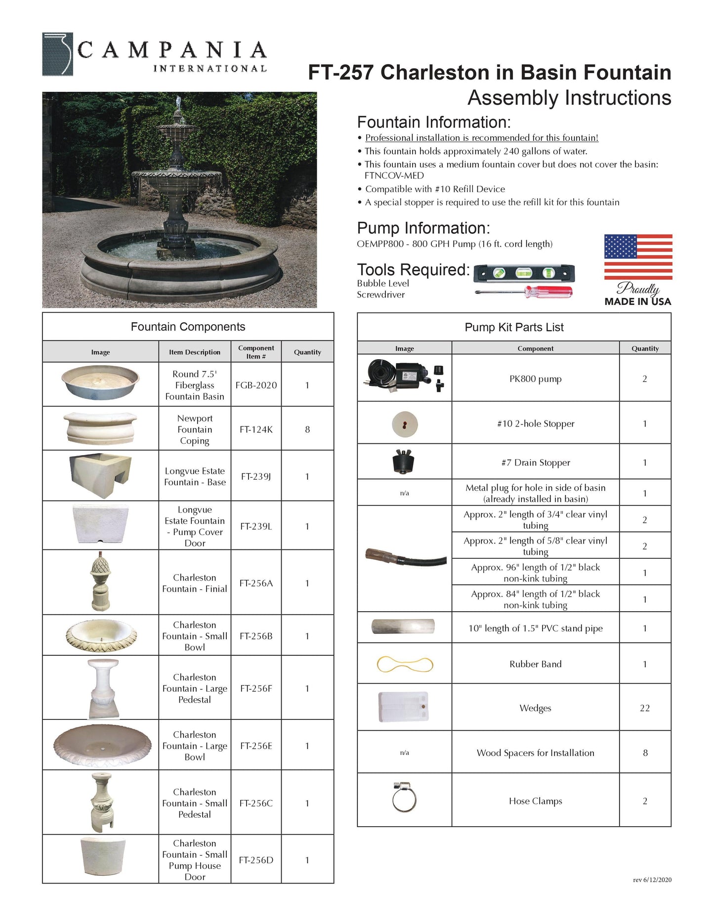 Charleston Outdoor Water Fountain in Basin