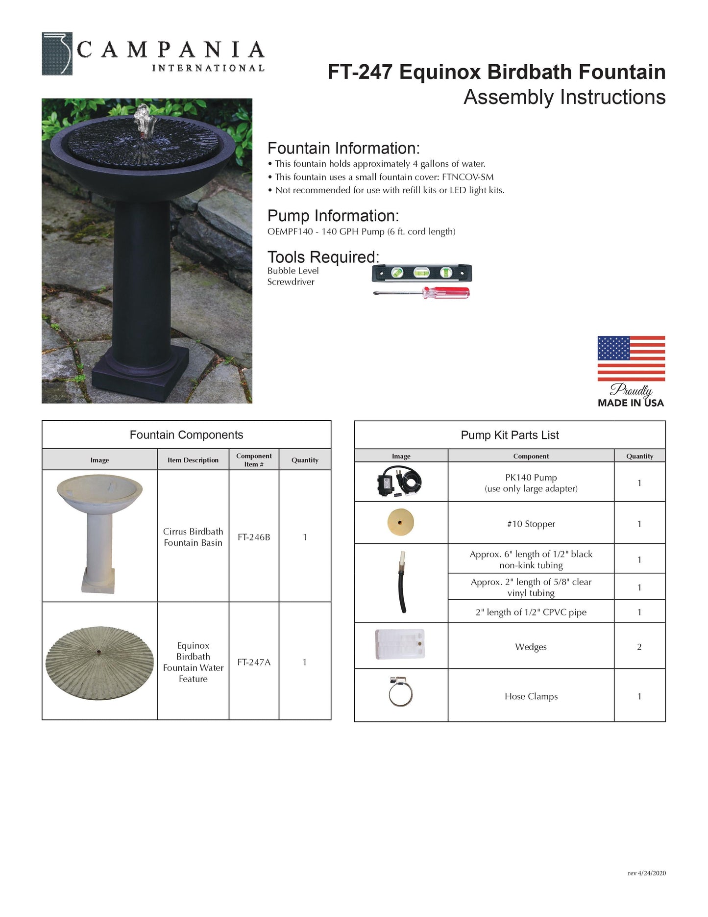 Equinox Birdbath Garden Water Fountain