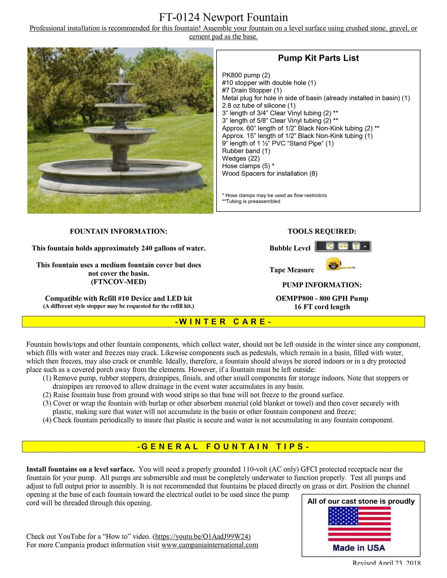 Newport Outdoor Water Fountain