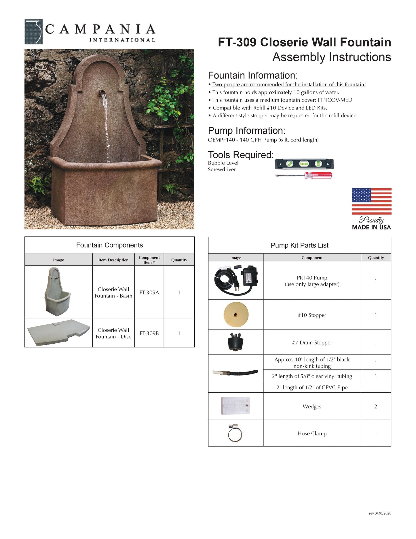 Closerie Wall Outdoor Fountain