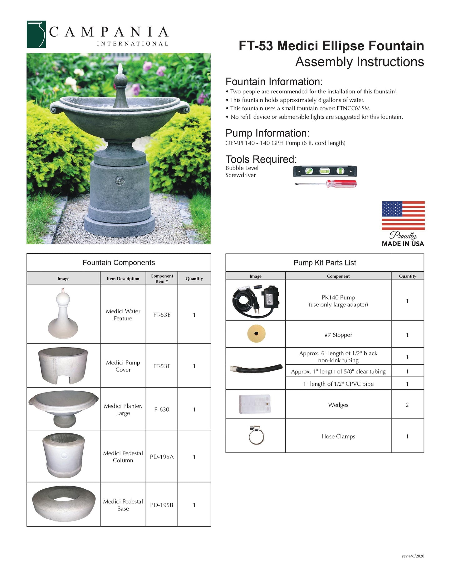 Medici Ellipse Garden Water Fountain