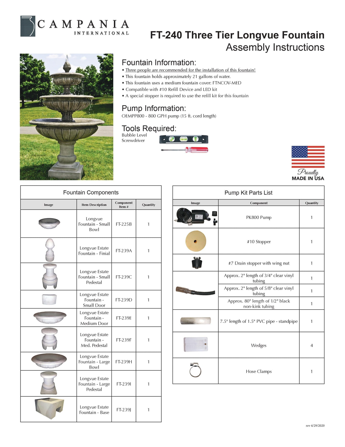 Three Tier Longvue Outdoor Water Fountain