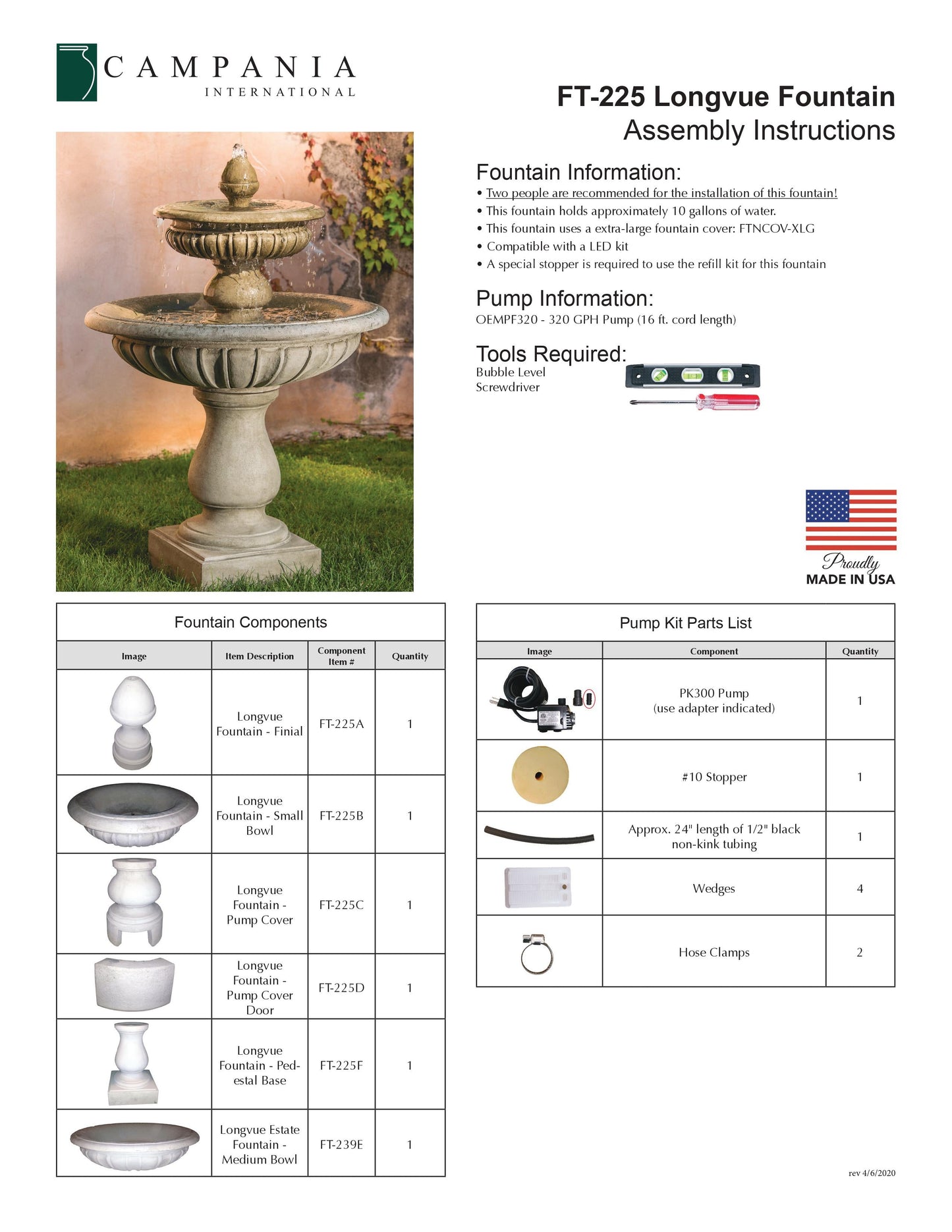 Longvue Garden Water Fountain