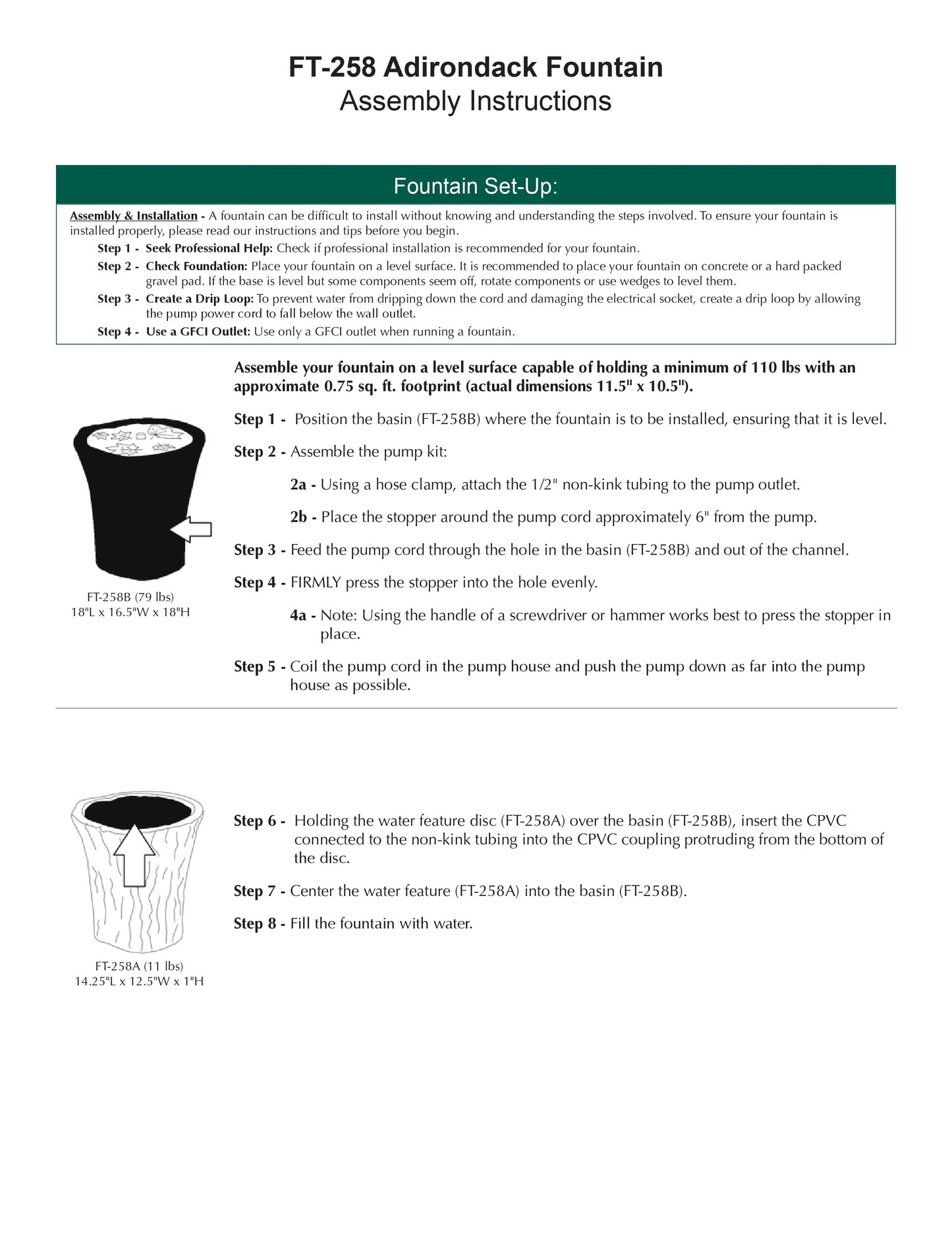 Adirondack Garden Water Fountain