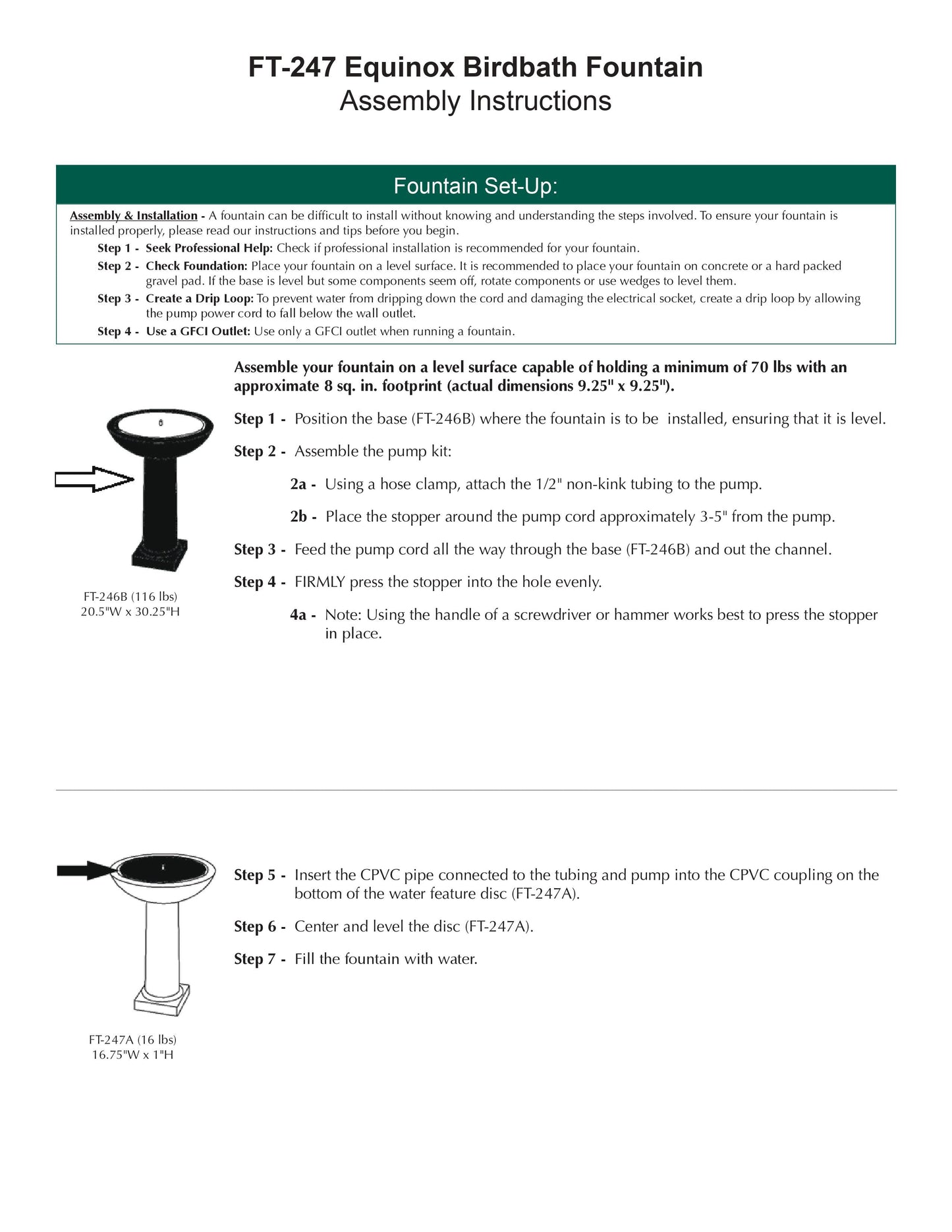 Equinox Birdbath Garden Water Fountain