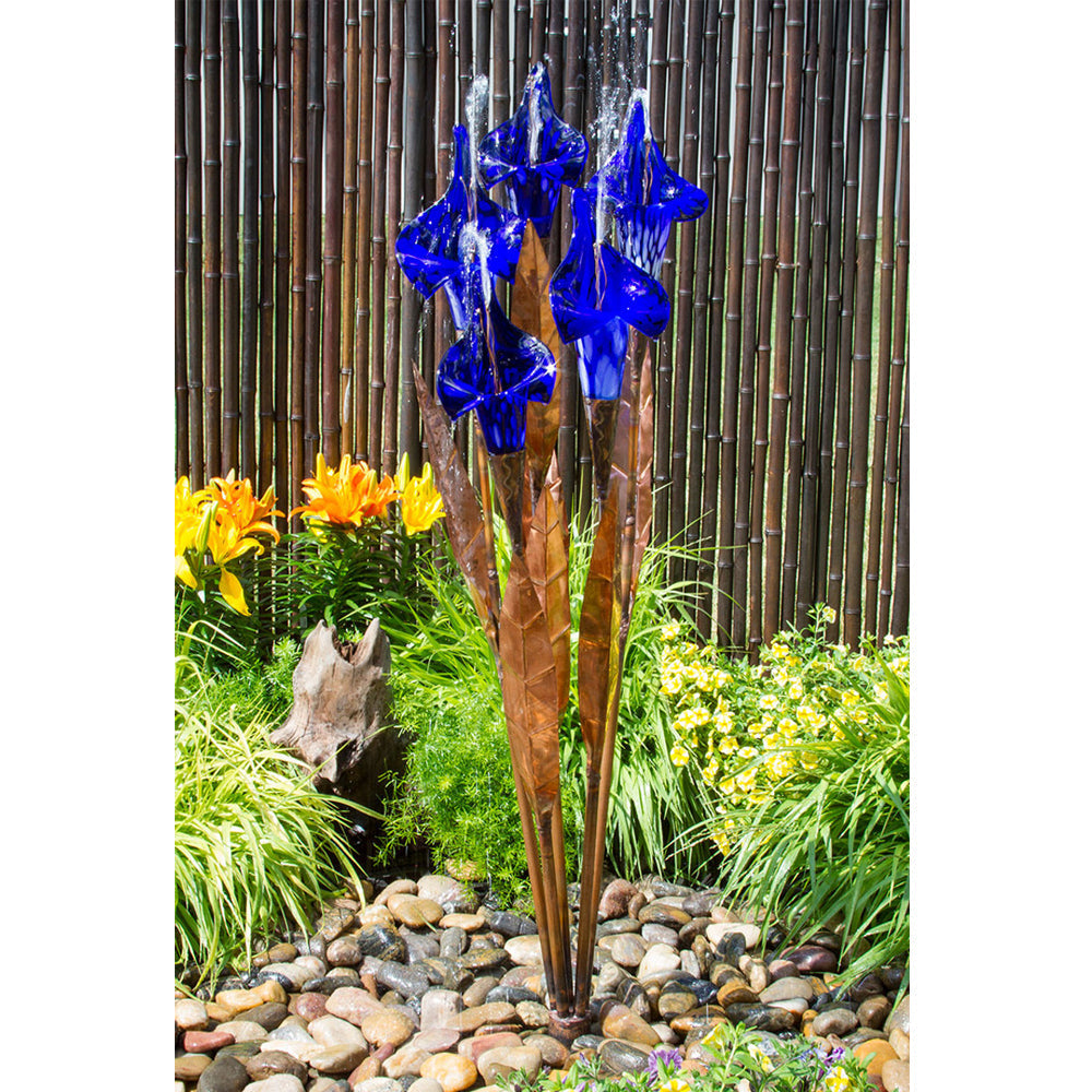 50" Copper Blue Iris Flower Garden Fountain