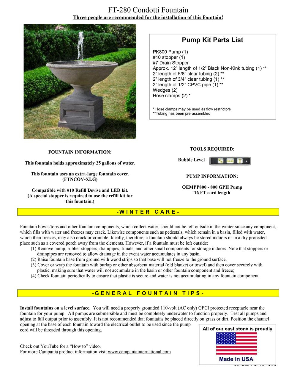 Condotti Outdoor Water Fountain