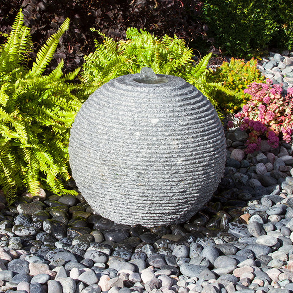 Ribbed Granite Sphere Stone Fountain