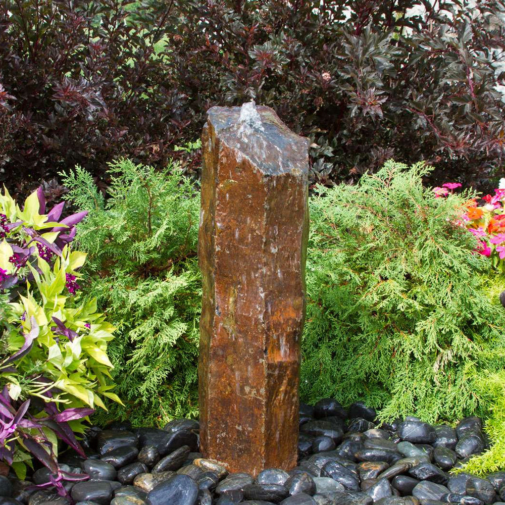 Rustic Basalt Rock Column Fountain