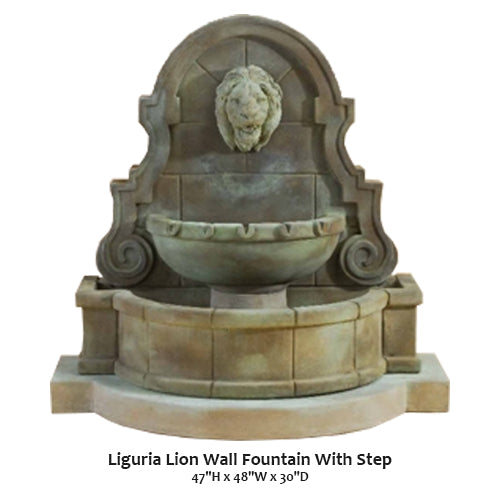 Liguria Lion Wall Fountain With Step