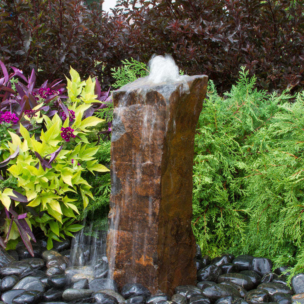 Rustic Basalt Rock Column Fountain