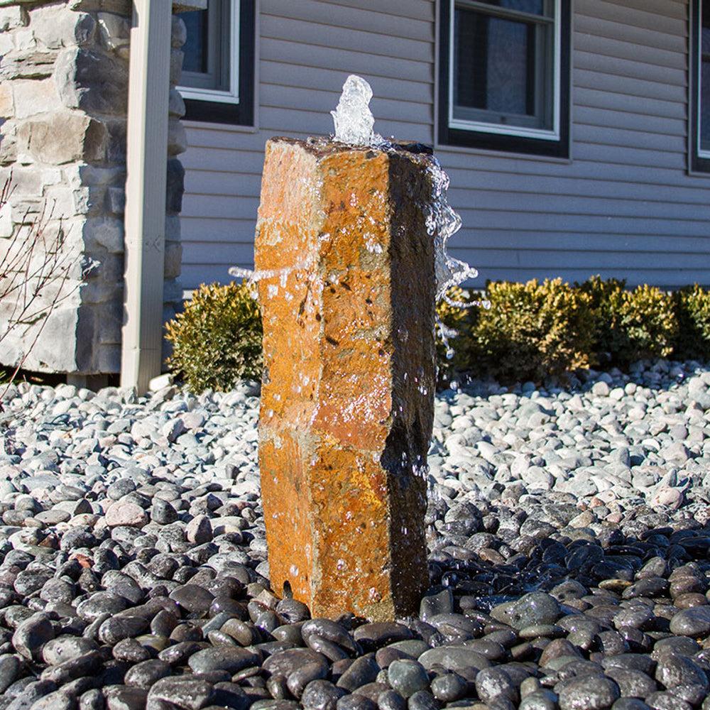 Rustic Basalt Rock Column Fountain