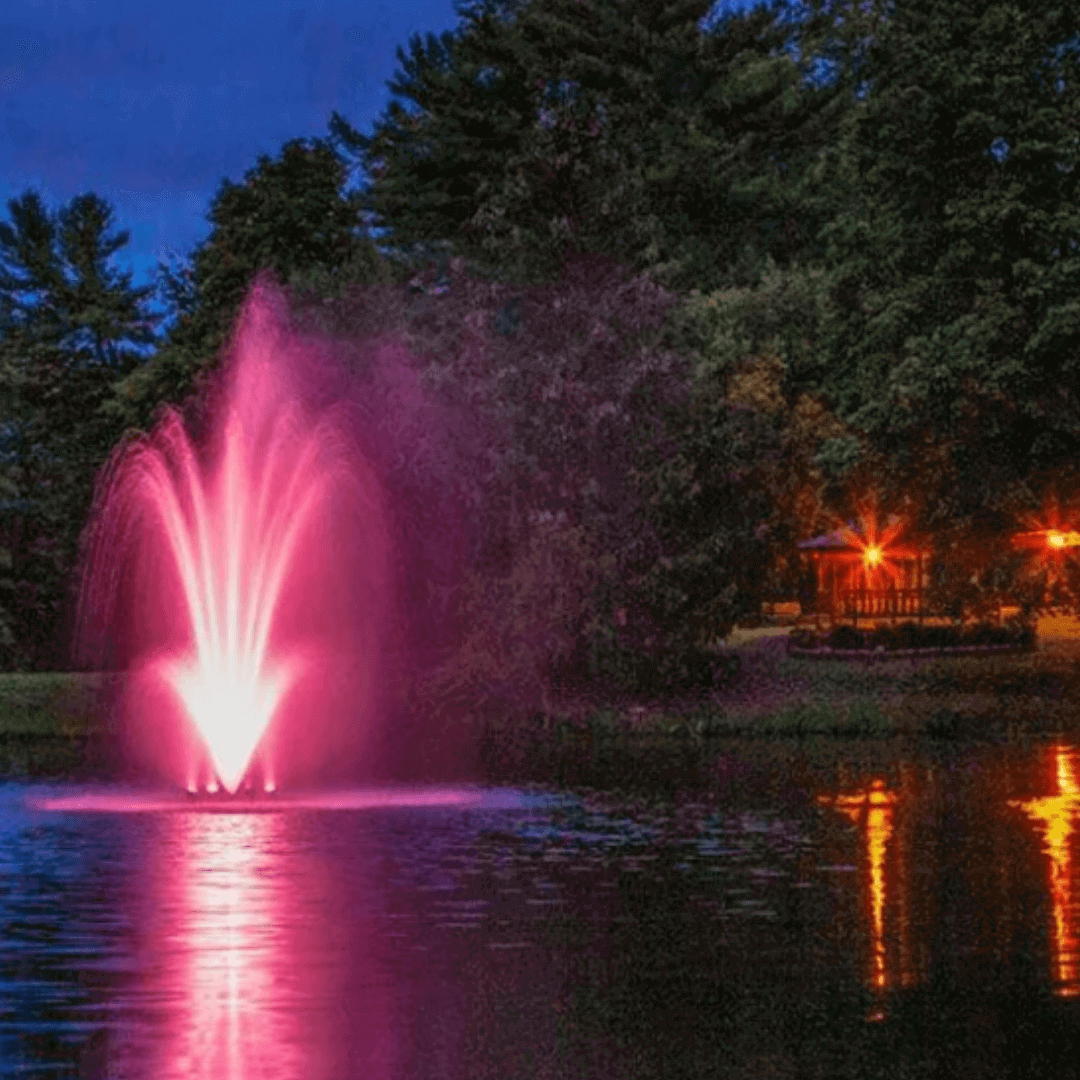 Pond Fountain With Pink Lights