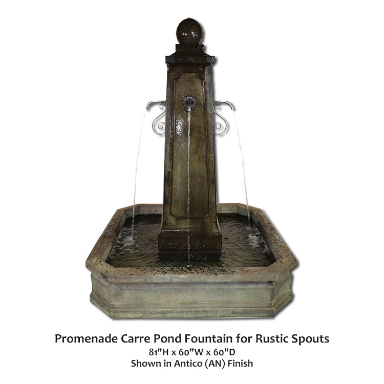 Promenade Carre Pond Fountain for Rustic Spouts