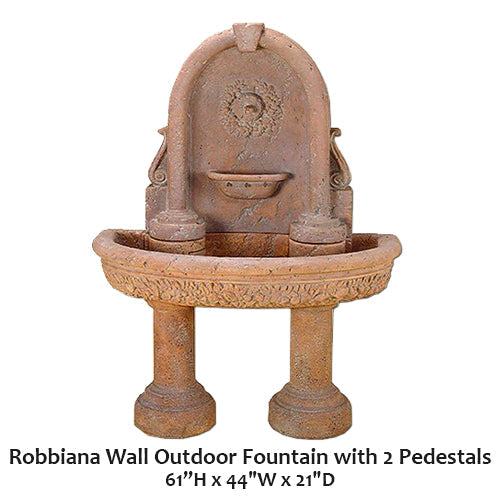 Robbiana Wall Outdoor Fountain with 2 Pedestals