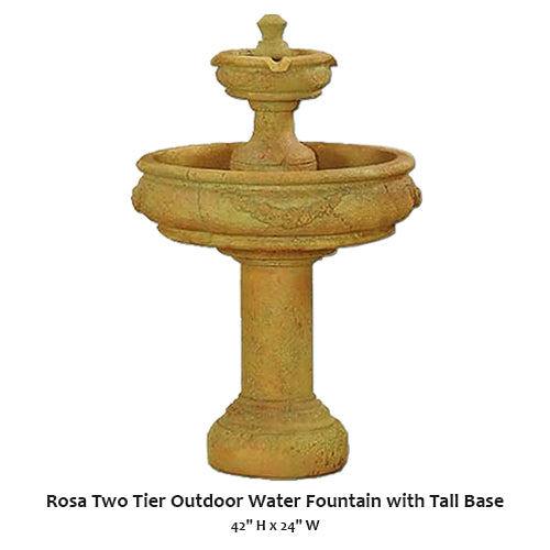 Rosa Two Tier Outdoor Water Fountain with Tall Base