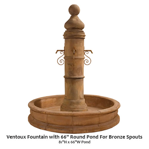 Ventoux Fountain with 66" Round Pond For Rustic Iron Spouts