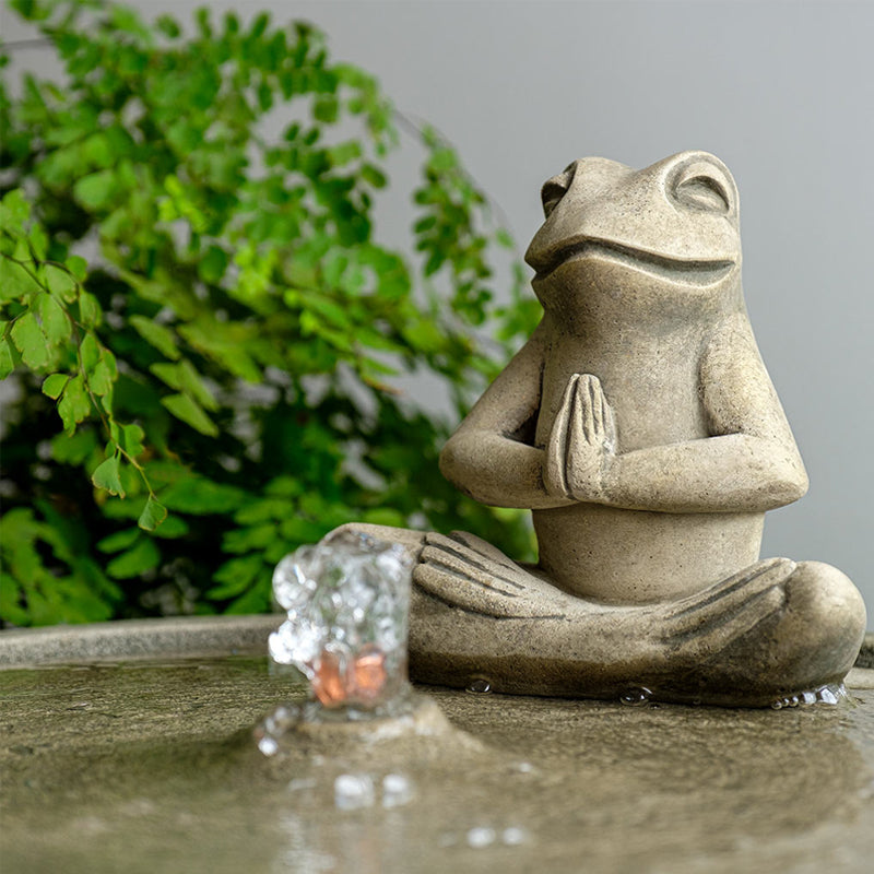 Yoga Frog Fountain | Zen Cast Stone Garden Fountain